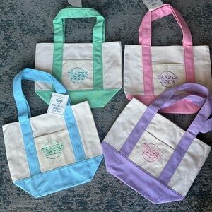 Trader Joe’s Mini Canvas Tote Bag Set - Blue, Green, Pink, Purple